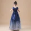Ciel étoilé Bleu Marine Robe Ceremonie Fille 2020 Princesse Encolure Dégagée Sans Manches Noeud Ceinture Étoile Paillettes Longue Volants
