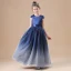 Ciel étoilé Bleu Marine Robe Ceremonie Fille 2020 Princesse Encolure Dégagée Sans Manches Noeud Ceinture Étoile Paillettes Longue Volants