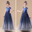 Ciel étoilé Bleu Marine Robe Ceremonie Fille 2020 Princesse Encolure Dégagée Sans Manches Noeud Ceinture Étoile Paillettes Longue Volants