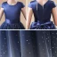 Ciel étoilé Bleu Marine Robe Ceremonie Fille 2020 Princesse Encolure Dégagée Sans Manches Noeud Ceinture Étoile Paillettes Longue Volants