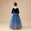 Modest / Simple Navy Blue Velour Winter Flower Girl Dresses 2020 A-Line / Princess Scoop Neck Long Sleeve Bow Sash Floor-Length / Long Ruffle