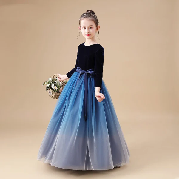 Modest Simple Navy Blue Velour Winter Flower Girl Dresses 2020 A-Line Princess Scoop Bow Modest Simple Navy Blue Velour Winter Flower Girl Dresses 2020 A-Line Princess Scoop Bow