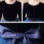 Modest / Simple Navy Blue Velour Winter Flower Girl Dresses 2020 A-Line / Princess Scoop Neck Long Sleeve Bow Sash Floor-Length / Long Ruffle