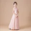 Elegante Parel Roze Chiffon Huwelijk Bloemenmeisjes Jurken 2020 Schede / Fit Ronde Hals Mouwloos Gordel Lange Ruche