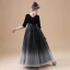 Chic / Beautiful Black Velour Flower Girl Dresses 2020 Princess V-Neck 1/2 Sleeves Sash Star Sequins Floor-Length / Long Ruffle