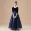 Chic / Beautiful Black Velour Flower Girl Dresses 2020 Princess V-Neck 1/2 Sleeves Sash Star Sequins Floor-Length / Long Ruffle