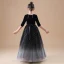Chic / Beautiful Black Velour Flower Girl Dresses 2020 Princess V-Neck 1/2 Sleeves Sash Star Sequins Floor-Length / Long Ruffle