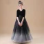 Chic / Beautiful Black Velour Flower Girl Dresses 2020 Princess V-Neck 1/2 Sleeves Sash Star Sequins Floor-Length / Long Ruffle