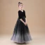 Chic / Beautiful Black Velour Flower Girl Dresses 2020 Princess V-Neck 1/2 Sleeves Sash Star Sequins Floor-Length / Long Ruffle