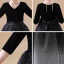 Chic / Beautiful Black Velour Flower Girl Dresses 2020 Princess V-Neck 1/2 Sleeves Sash Star Sequins Floor-Length / Long Ruffle