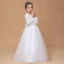 Muslim Navy Blue Lace Winter Flower Girl Dresses 2020 A-Line / Princess Scoop Neck Long Sleeve Sash Floor-Length / Long Ruffle