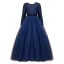 Muslim Navy Blue Lace Winter Flower Girl Dresses 2020 A-Line / Princess Scoop Neck Long Sleeve Sash Floor-Length / Long Ruffle