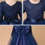 Muslim Navy Blue Lace Winter Flower Girl Dresses 2020 A-Line / Princess Scoop Neck Long Sleeve Sash Floor-Length / Long Ruffle
