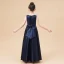 Simple Bleu Marine Satin Robe Ceremonie Fille 2020 Princesse Encolure Dégagée Sans Manches Noeud Ceinture Longue Volants