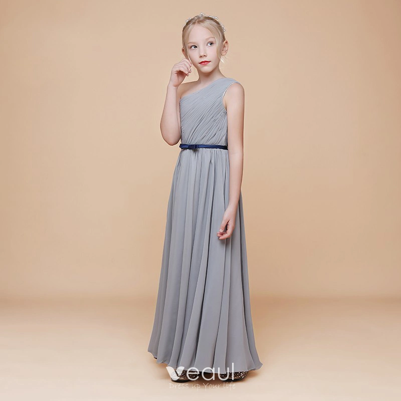 silver chiffon flower girl dresses