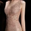 Scintillantes Or Rose Paillettes Robe De Soirée 2020 Trompette / Sirène Col v profond Sans Manches Longue Dos Nu Robe De Ceremonie