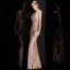 Scintillantes Or Rose Paillettes Robe De Soirée 2020 Trompette / Sirène Col v profond Sans Manches Longue Dos Nu Robe De Ceremonie