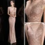 Scintillantes Or Rose Paillettes Robe De Soirée 2020 Trompette / Sirène Col v profond Sans Manches Longue Dos Nu Robe De Ceremonie