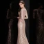 Sexy Rose Gold Pailletten Abendkleider 2020 Meerjungfrau Tiefer V-Ausschnitt 3/4 Ärmel Gespaltete Front Lange Festliche Kleider