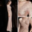 Sexy Rose Gold Pailletten Abendkleider 2020 Meerjungfrau Tiefer V-Ausschnitt 3/4 Ärmel Gespaltete Front Lange Festliche Kleider