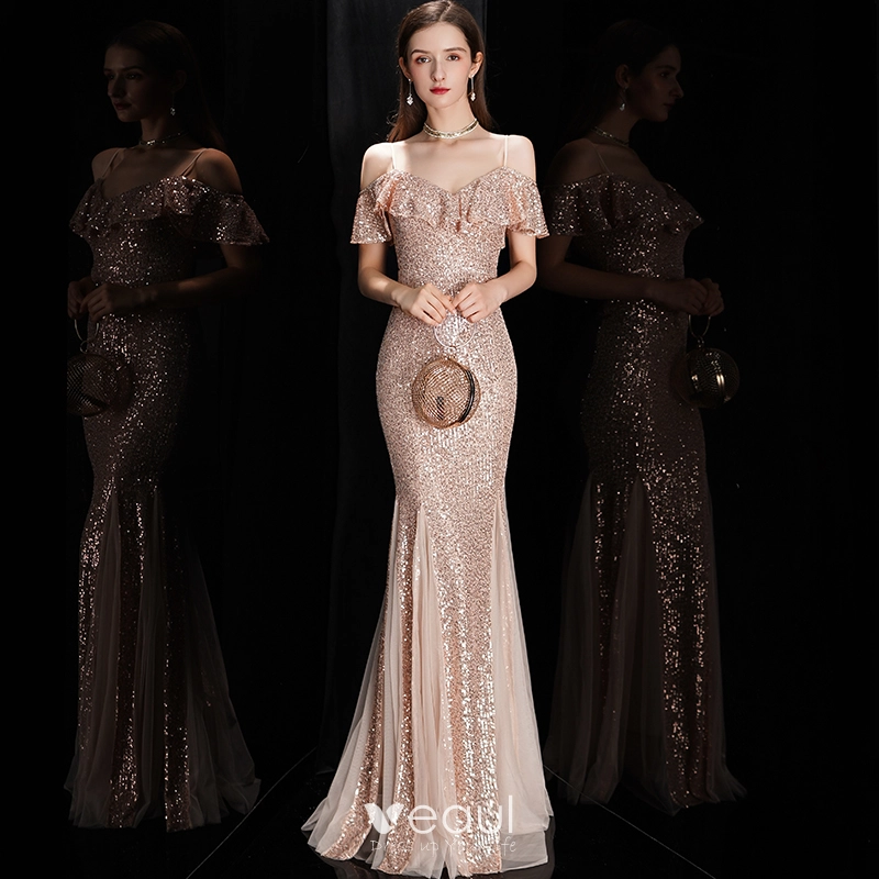Gold Sequin Trumpet Mermaid Spaghetti Straps Prom Dress Gold Sequin Trumpet Mermaid Spaghetti Straps Prom Dress