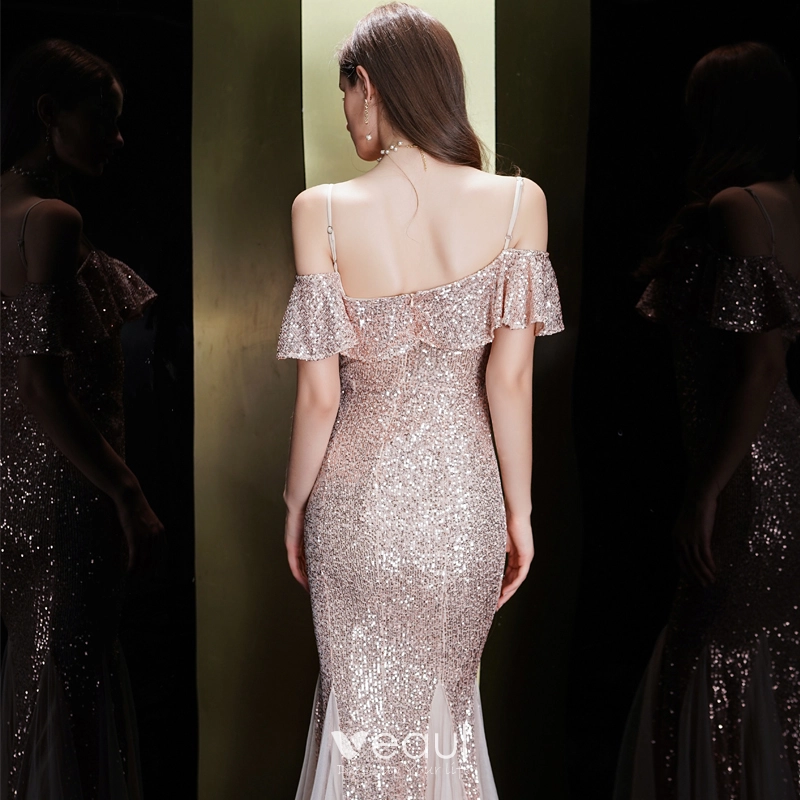 Rose gold spaghetti strap dress sales