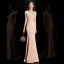 Élégant Beige Robe De Soirée 2020 Trompette / Sirène Transparentes Col v profond Sans Manches Appliques En Dentelle Train De Balayage Volants Robe De Ceremonie