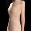 Élégant Beige Robe De Soirée 2020 Trompette / Sirène Transparentes Col v profond Sans Manches Appliques En Dentelle Train De Balayage Volants Robe De Ceremonie