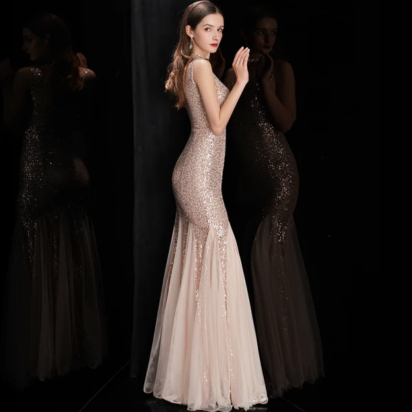 beautiful rose gold dresses One-Shoulder Rose Gold Long Formal Gown CB098 Rose Gold / 2 main image 0