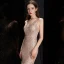 Schöne Rose Gold Pailletten Abendkleider 2020 Meerjungfrau Schultern Ärmellos Lange Rüschen Rückenfreies Festliche Kleider