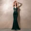 Illusion Pearl Pink Pierced Evening Dresses  2020 Trumpet / Mermaid Deep V-Neck Sleeveless Appliques Lace Beading Sweep Train Ruffle Backless Formal Dresses