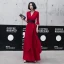 Chic / Belle Rouge Désinvolte Robe De Soirée 2020 Princesse V-Cou Manches de cloche Ceinture Longue Volants Robe De Ceremonie