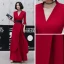 Chic / Belle Rouge Désinvolte Robe De Soirée 2020 Princesse V-Cou Manches de cloche Ceinture Longue Volants Robe De Ceremonie