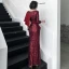 Chic / Belle Bordeaux Paillettes Robe De Soirée 2020 Trompette / Sirène V-Cou 3/4 Manches Ceinture Fendue devant Longue Robe De Ceremonie