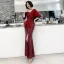 Chic / Belle Bordeaux Paillettes Robe De Soirée 2020 Trompette / Sirène V-Cou 3/4 Manches Ceinture Fendue devant Longue Robe De Ceremonie