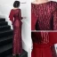 Chic / Belle Bordeaux Paillettes Robe De Soirée 2020 Trompette / Sirène V-Cou 3/4 Manches Ceinture Fendue devant Longue Robe De Ceremonie