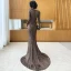 Elegante Bronze Abendkleider 2020 Meerjungfrau Tiefer V-Ausschnitt Lange Ärmel Gespaltete Front Sweep / Pinsel Zug Festliche Kleider
