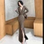 Elegante Bronze Abendkleider 2020 Meerjungfrau Tiefer V-Ausschnitt Lange Ärmel Gespaltete Front Sweep / Pinsel Zug Festliche Kleider