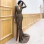 Elegante Bronze Abendkleider 2020 Meerjungfrau Tiefer V-Ausschnitt Lange Ärmel Gespaltete Front Sweep / Pinsel Zug Festliche Kleider