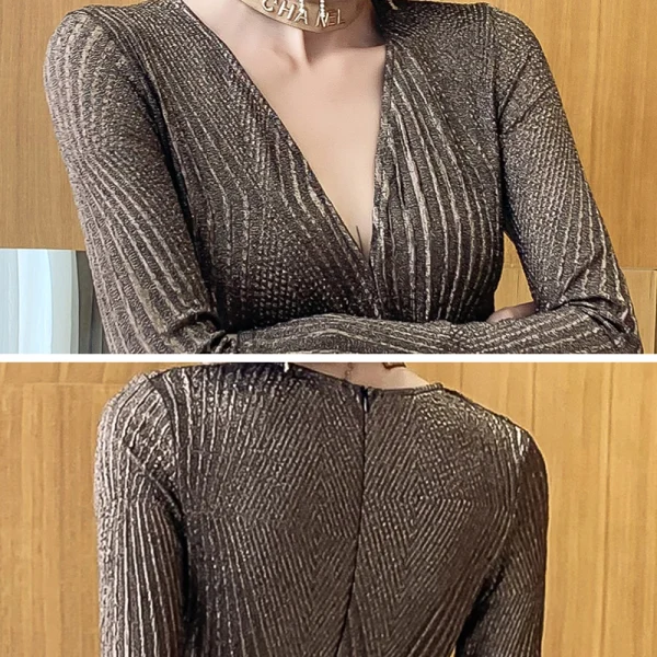 Elegante Bronze Abendkleider 2020 Meerjungfrau Tiefer V-Ausschnitt Lange Ärmel Gespaltete Front Sweep / Pinsel Zug Festliche Kleider
