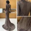 Elegante Bronze Abendkleider 2020 Meerjungfrau Tiefer V-Ausschnitt Lange Ärmel Gespaltete Front Sweep / Pinsel Zug Festliche Kleider