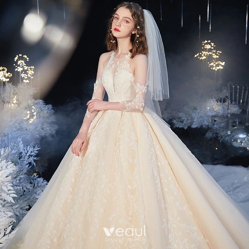 Stunning Champagne Cathedral Length Cathedral Style Wedding Dresses With  Lace Applique And Free Comb 3M Length, White/Ivory Bridal Accessory From  Manweisi, $31.84