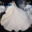High-end Champagne See-through Bridal Wedding Dresses 2020 Ball Gown Scoop Neck 3/4 Sleeve Backless Leaf Appliques Lace Beading Glitter Tulle Cathedral Train Ruffle