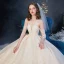 High-end Champagne See-through Bridal Wedding Dresses 2020 Ball Gown Scoop Neck 3/4 Sleeve Backless Leaf Appliques Lace Beading Glitter Tulle Cathedral Train Ruffle