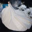 Bäst Champagne Brud Bröllopsklänningar 2020 Balklänning Av Axeln Korta ärm Halterneck Glittriga / Glitter Tyll Appliqués Spets Beading Cathedral Train Ruffle