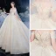 Bäst Champagne Brud Bröllopsklänningar 2020 Balklänning Av Axeln Korta ärm Halterneck Glittriga / Glitter Tyll Appliqués Spets Beading Cathedral Train Ruffle