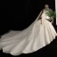 Vintage / Retro Champagne Bridal Wedding Dresses 2020 Ball Gown See-through High Neck Short Sleeve Backless Appliques Lace Beading Glitter Tulle Cathedral Train Ruffle