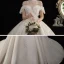 Vintage / Retro Champagne Bridal Wedding Dresses 2020 Ball Gown See-through High Neck Short Sleeve Backless Appliques Lace Beading Glitter Tulle Cathedral Train Ruffle