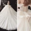 Chic / Belle Champagne La Mariée Robe De Mariée 2020 Robe Boule De l'épaule Manches Courtes Dos Nu Appliques En Dentelle Perlage Cathedral Train Volants