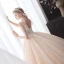 Romantisch Champagner Hochzeits Brautkleider / Hochzeitskleider Mit Schal 2020 Ballkleid Tiefer V-Ausschnitt Ärmellos Rückenfreies Glanz Tülle Applikationen Perlenstickerei Watteau-falte Rüschen